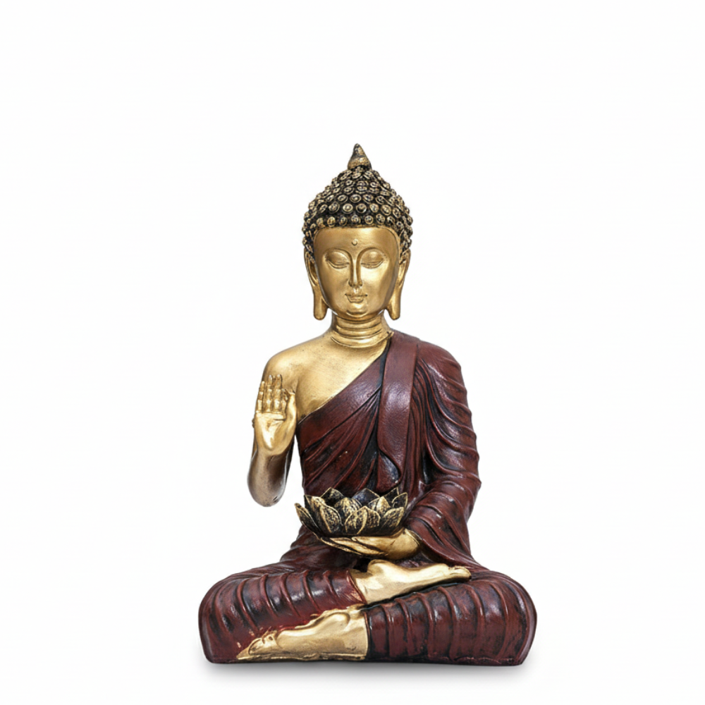 Golden Buddha Idol with Lotus Bowl Showpiece