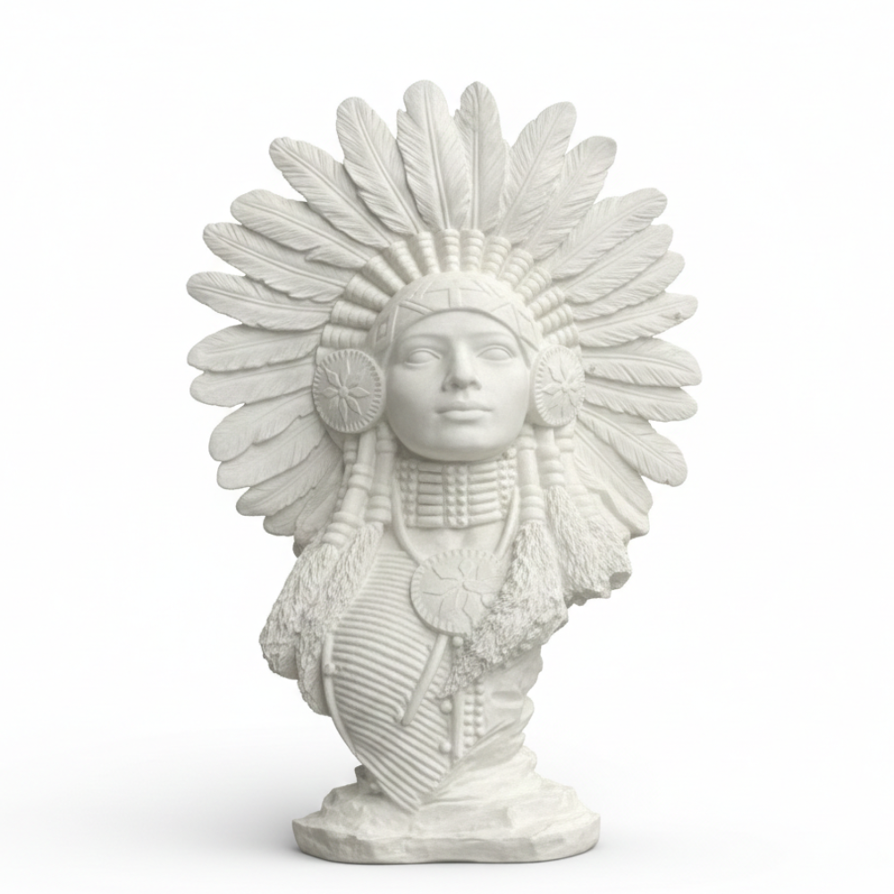 White Tribal Warrior Bust Statue