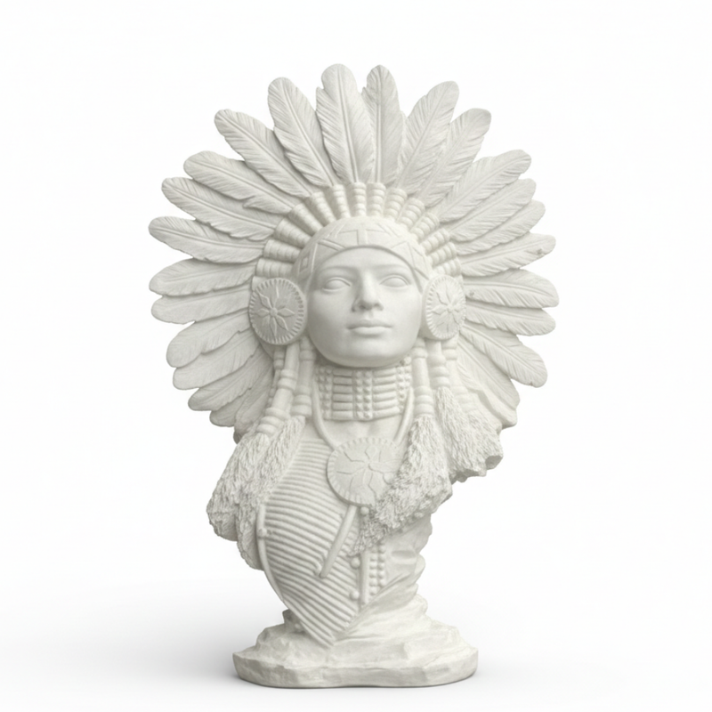 White Tribal Warrior Bust Statue