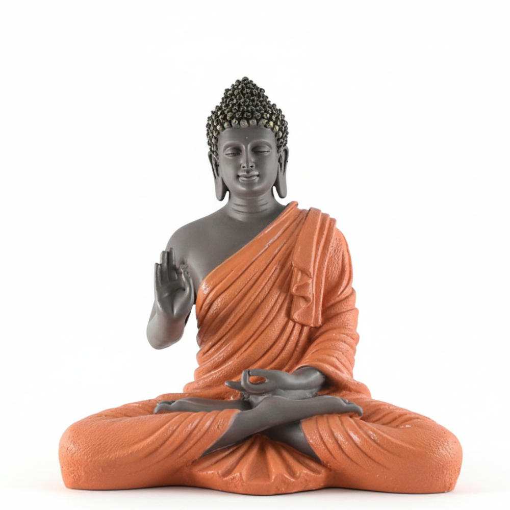 Grey & Terracotta Meditating Buddha Statue