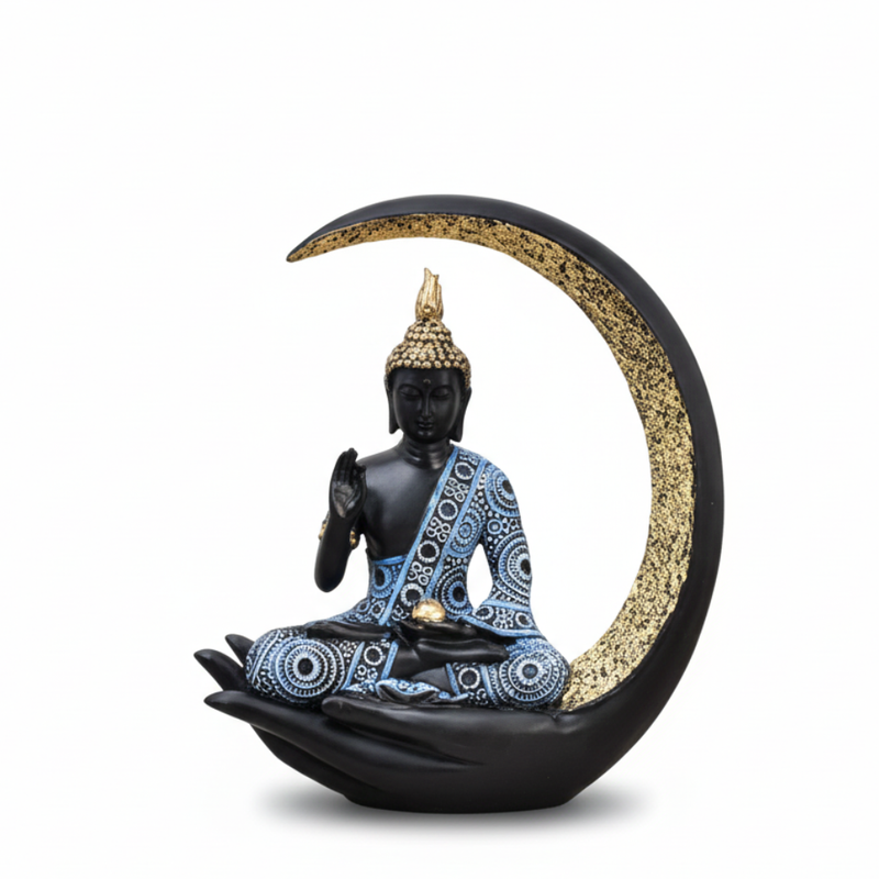 Meditating Buddha Statue in Crescent Moon