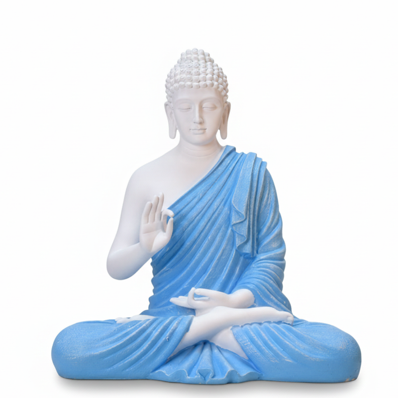 White & Blue Meditating Buddha Statue