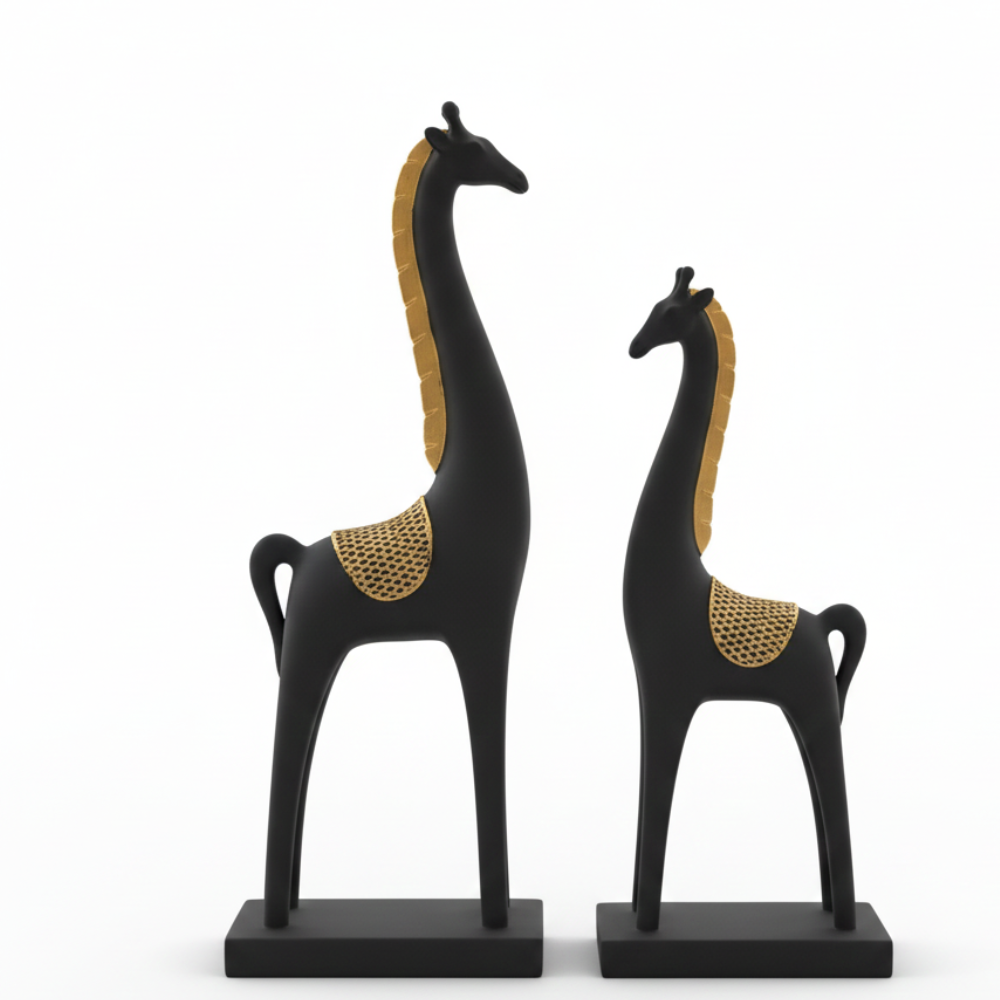 Black & Gold Giraffe Pair Showpiece