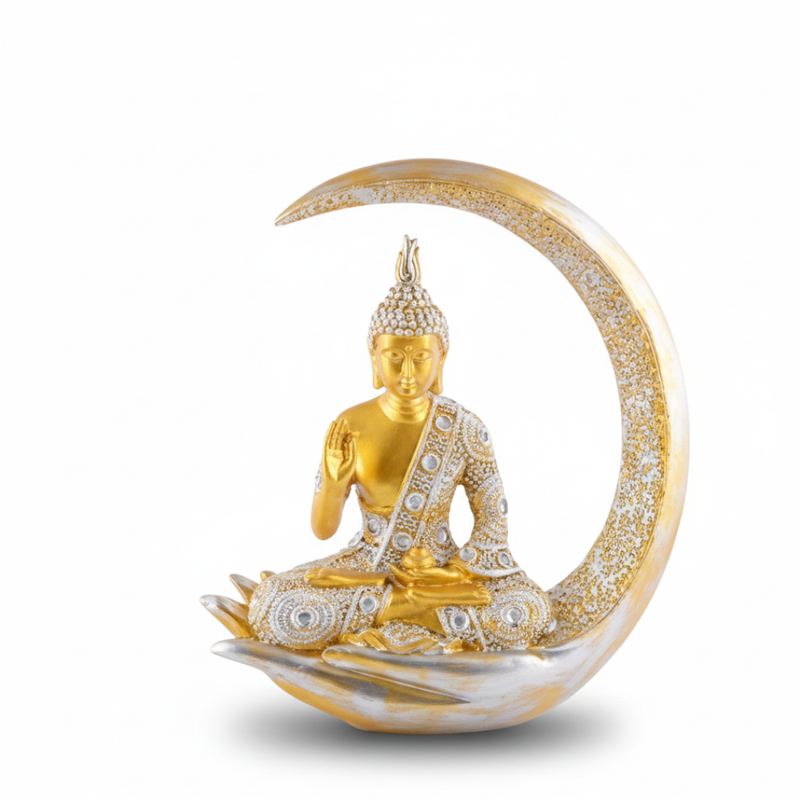 Golden Buddha on Crescent Moon Decorative Statue