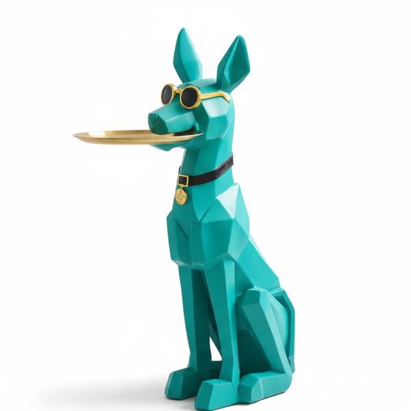 Geometric Dog Butler Tray Statue (Teal)