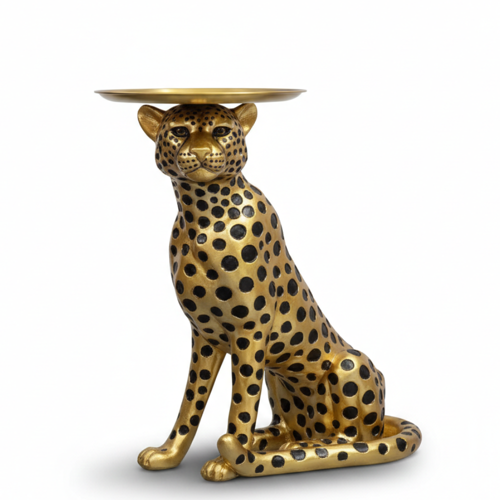 Golden Leopard Butler Tray Statue