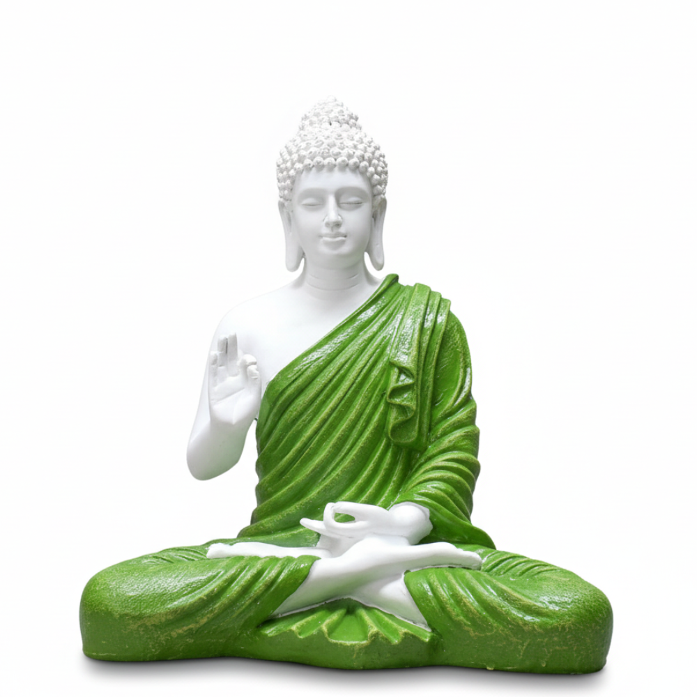 White & Green Meditation Buddha Statue