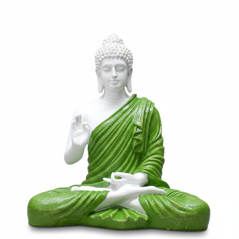 White & Green Meditation Buddha Statue