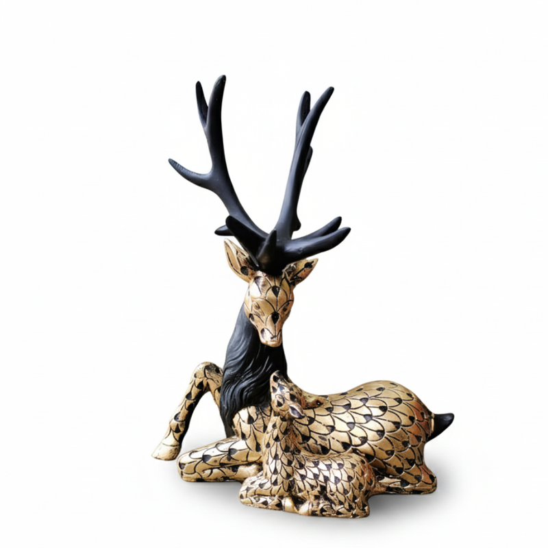 Black & Gold Reclining Deer Showpiece