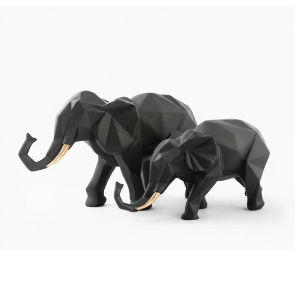 Black Geometric Elephant Showpiece Set