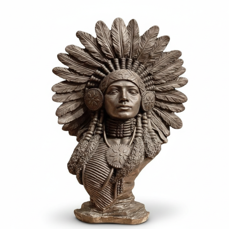 Bronze Tribal Warrior Bust Statue