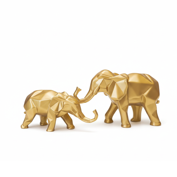 Golden Geometric Elephant Showpiece Set