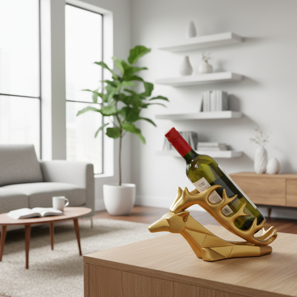 Golden Deer Wine Bottle Holder Showpiece
