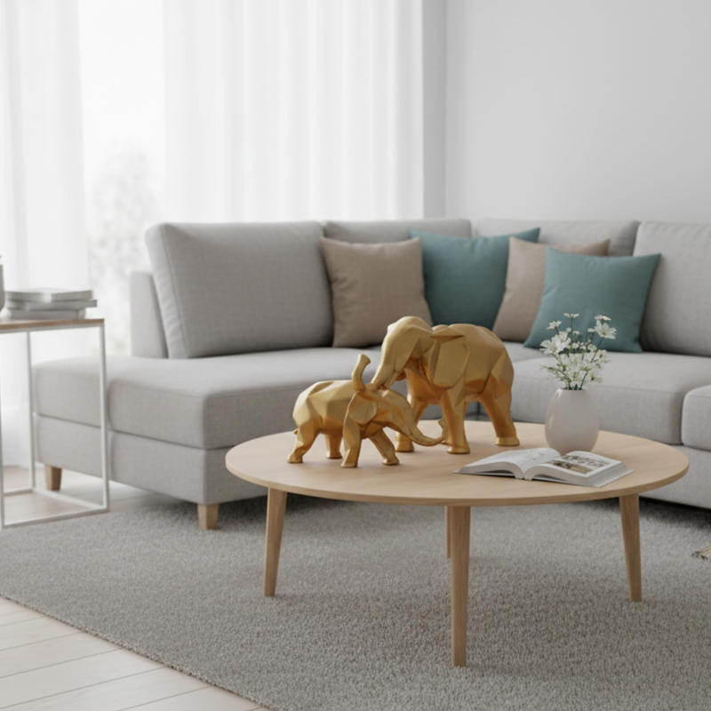 Golden Geometric Elephant Showpiece Set