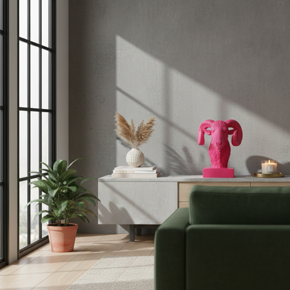 Red Ram Head Sculpture