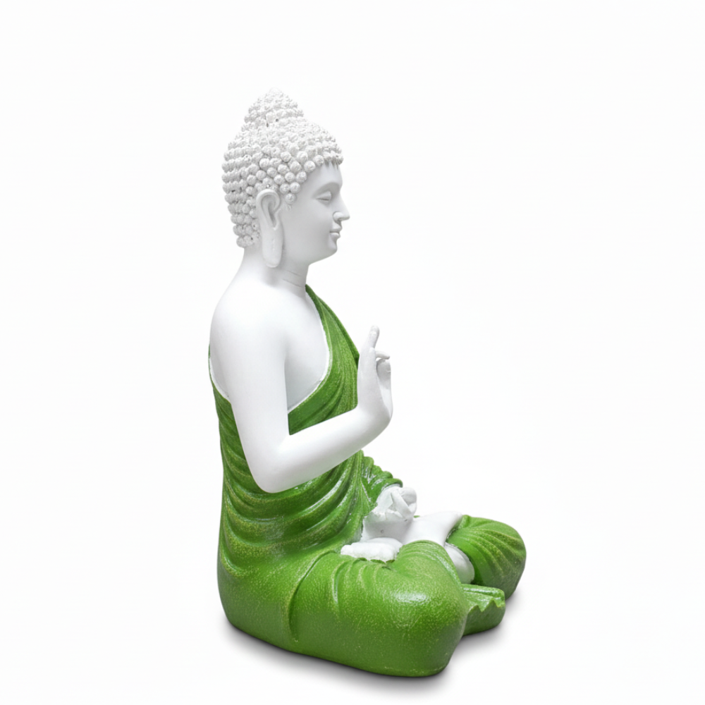 White & Green Meditation Buddha Statue