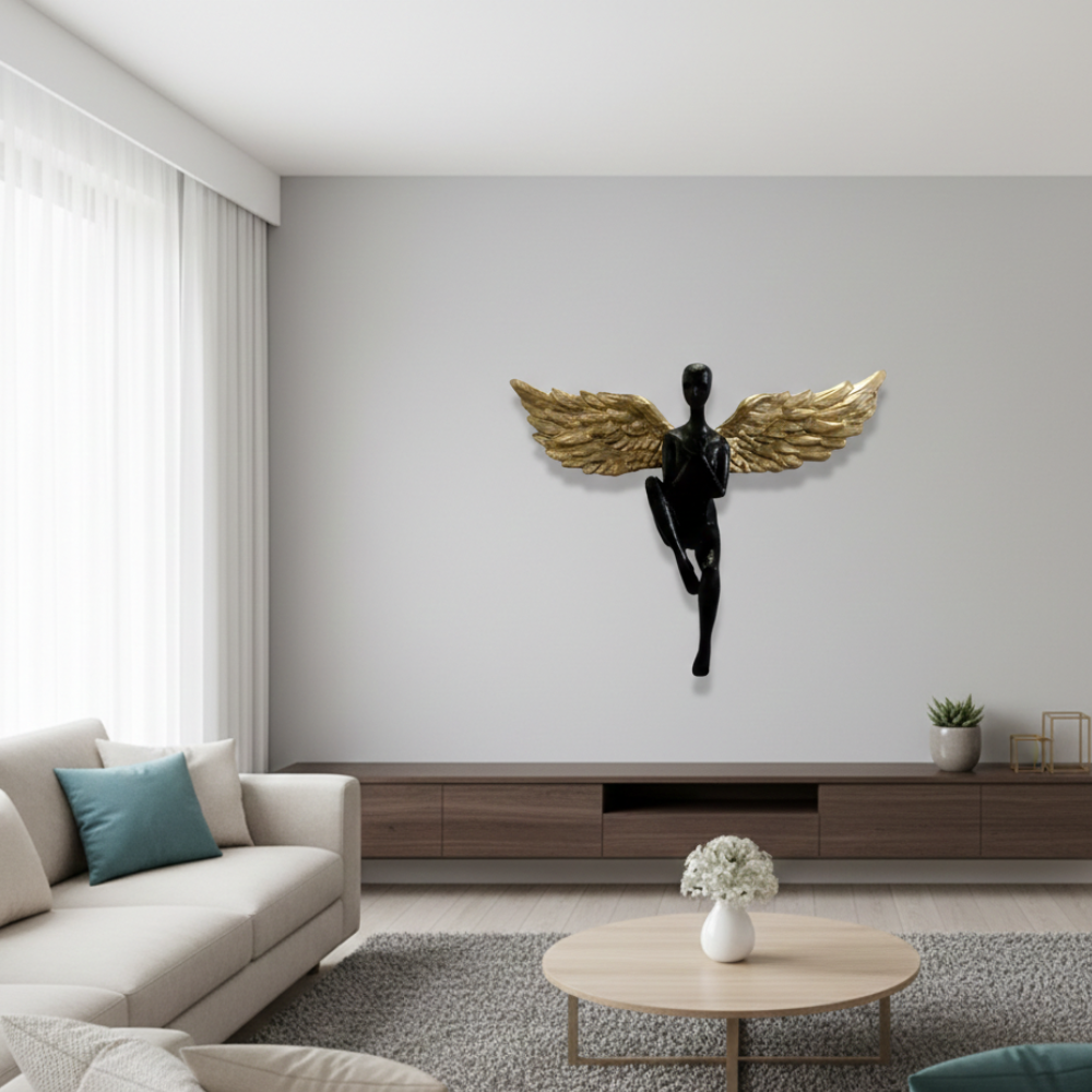 Black & Gold Winged Angel Wall Décor Sculpture