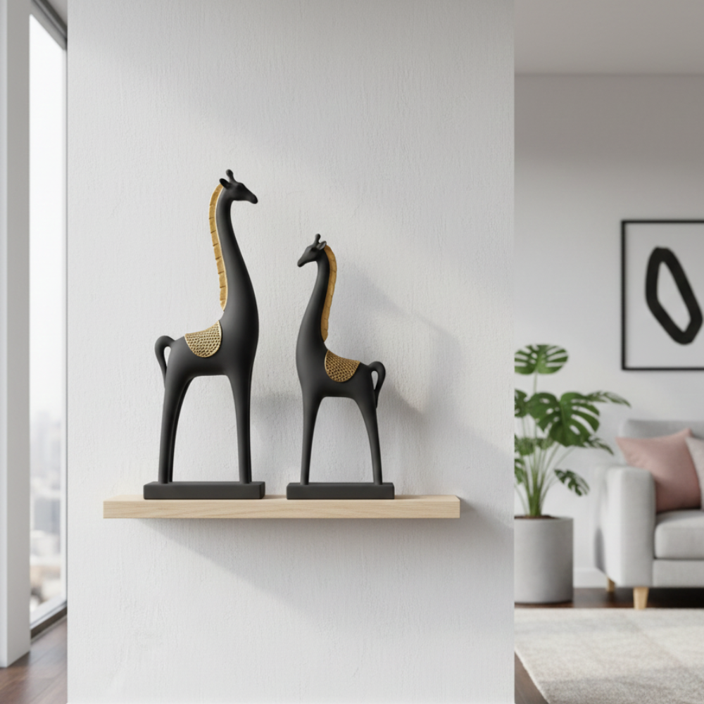 Black & Gold Giraffe Pair Showpiece