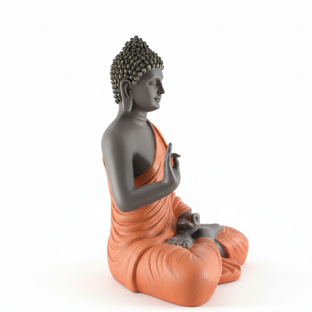 Grey & Terracotta Meditating Buddha Statue
