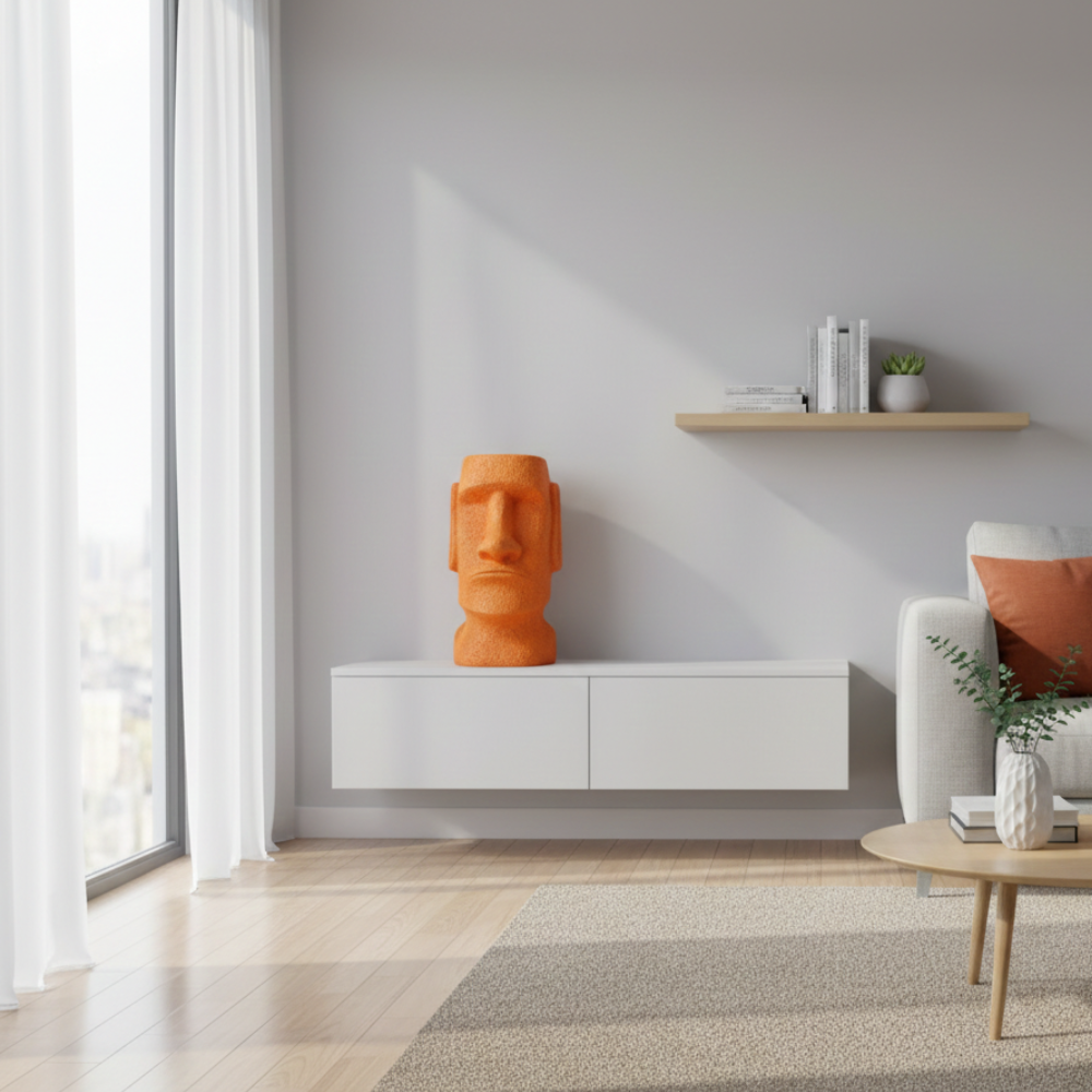 Orange Moai Head Stone Finish Decorative Showpiece