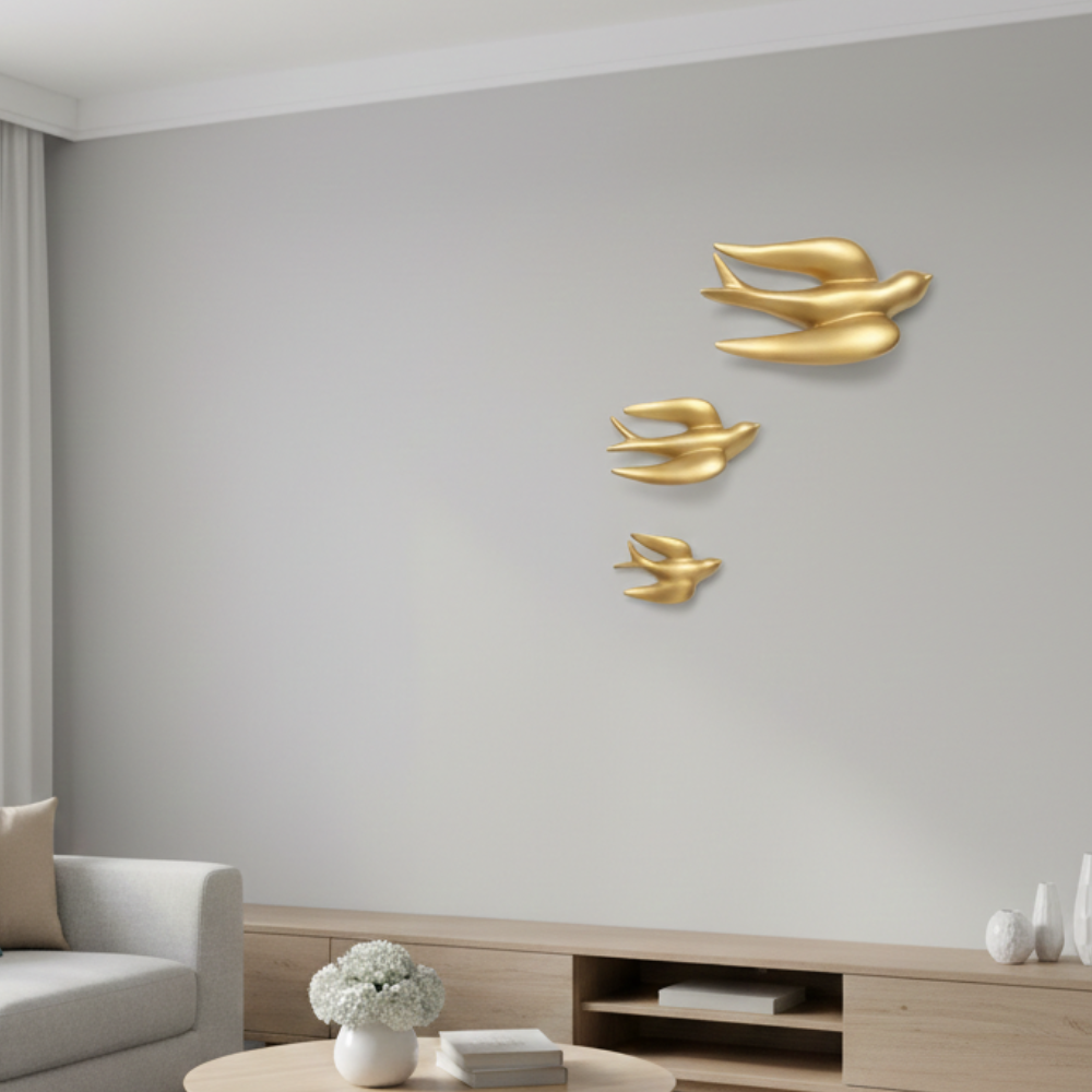 Golden Flying Birds Wall Décor Set