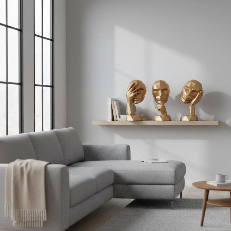 Golden Abstract Face Sculpture Set