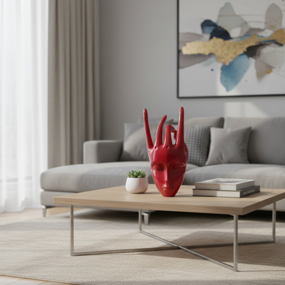 Modern Abstract Face Hand Showpiece in Red
