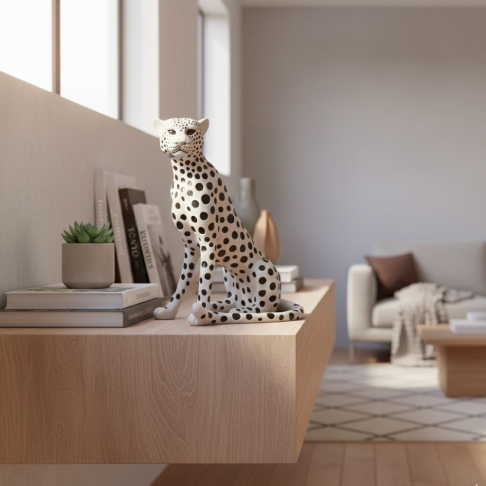 Elegant Black & White Leopard Showpiece