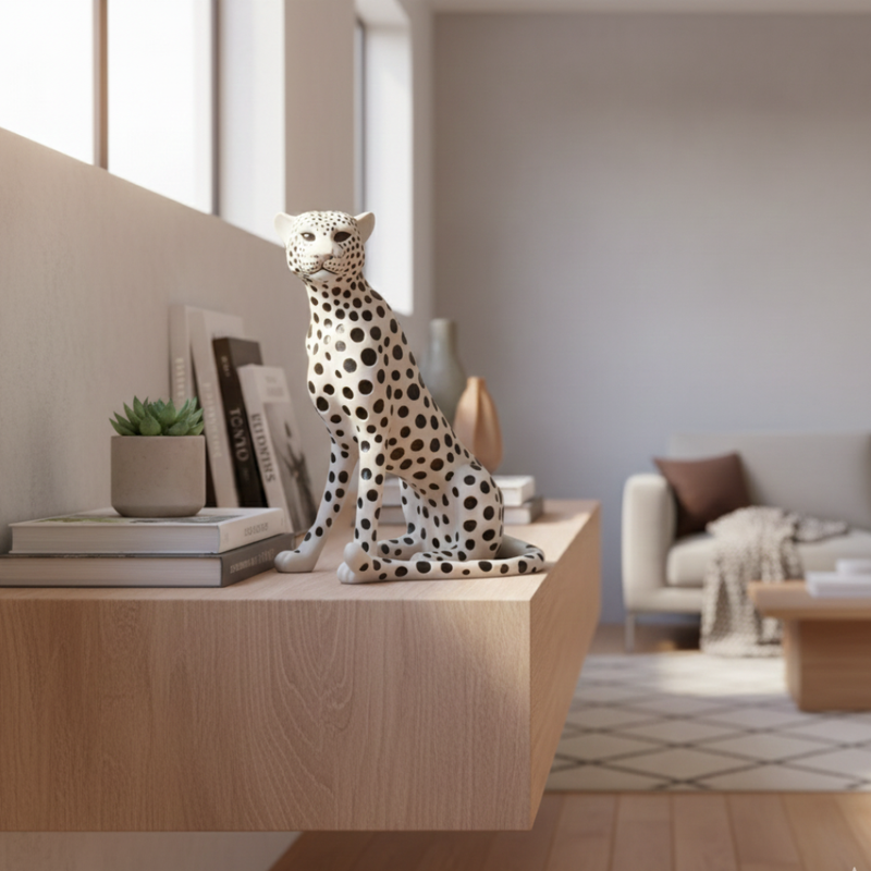Elegant Black & White Leopard Showpiece