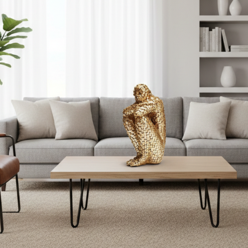 Golden Abstract Thinking Human Figure Sculpture