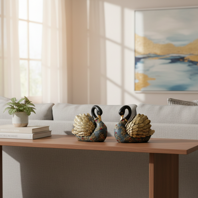 Black & Gold Swan Pair Decorative Showpiece