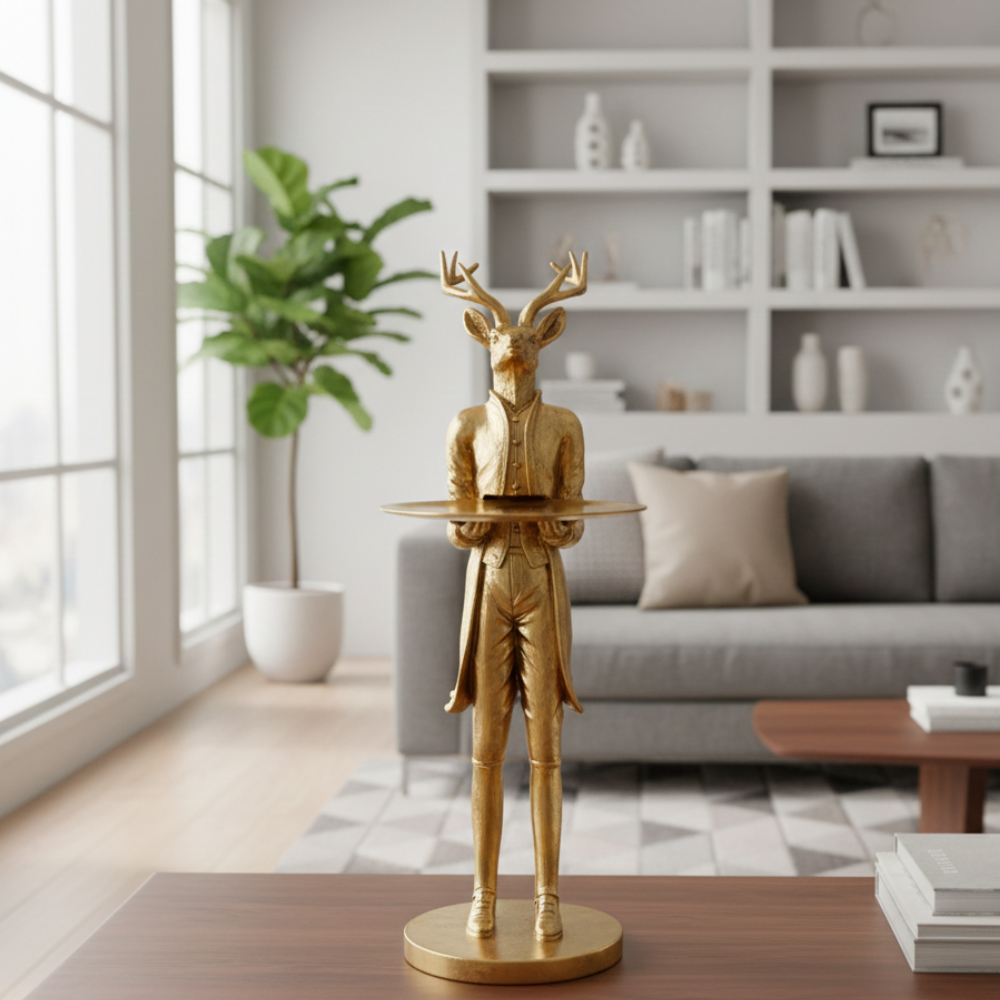 Standing Golden Deer Butler Tray Statue