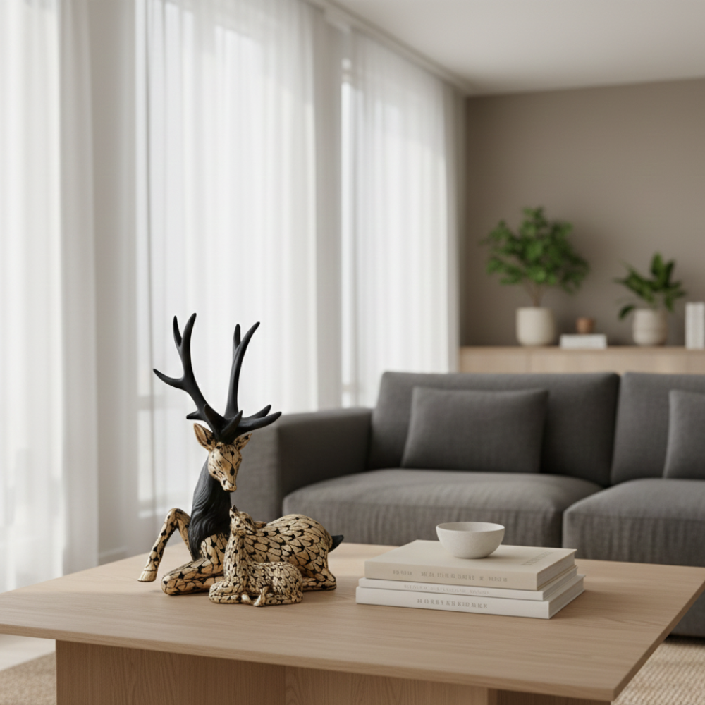Black & Gold Reclining Deer Showpiece