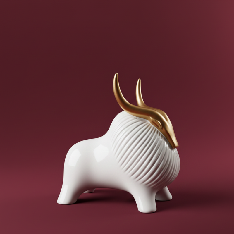 Elegant White & Gold Bull Figurine