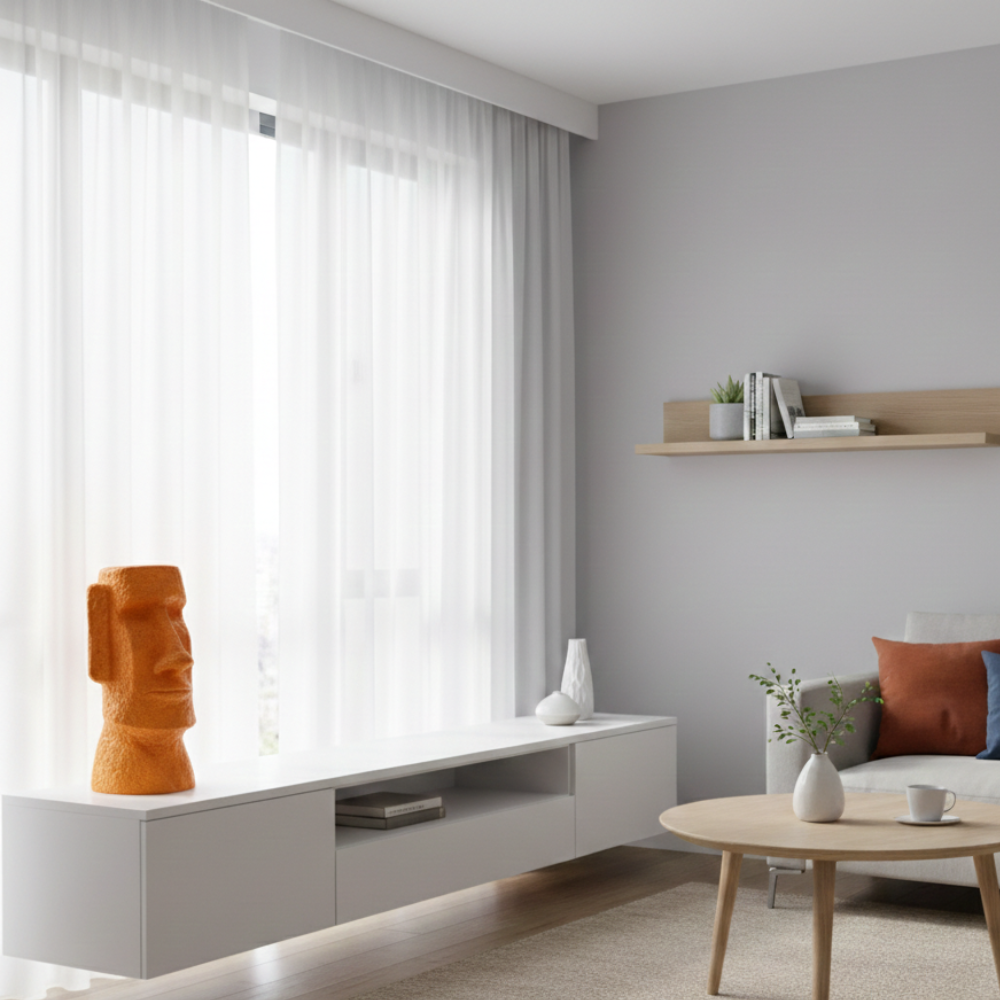 Yellow Moai Head Stone Finish Decorative Showpiece