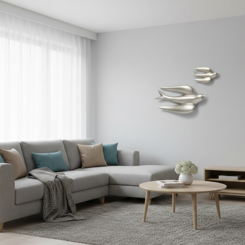Silver Flying Birds Wall Décor Set