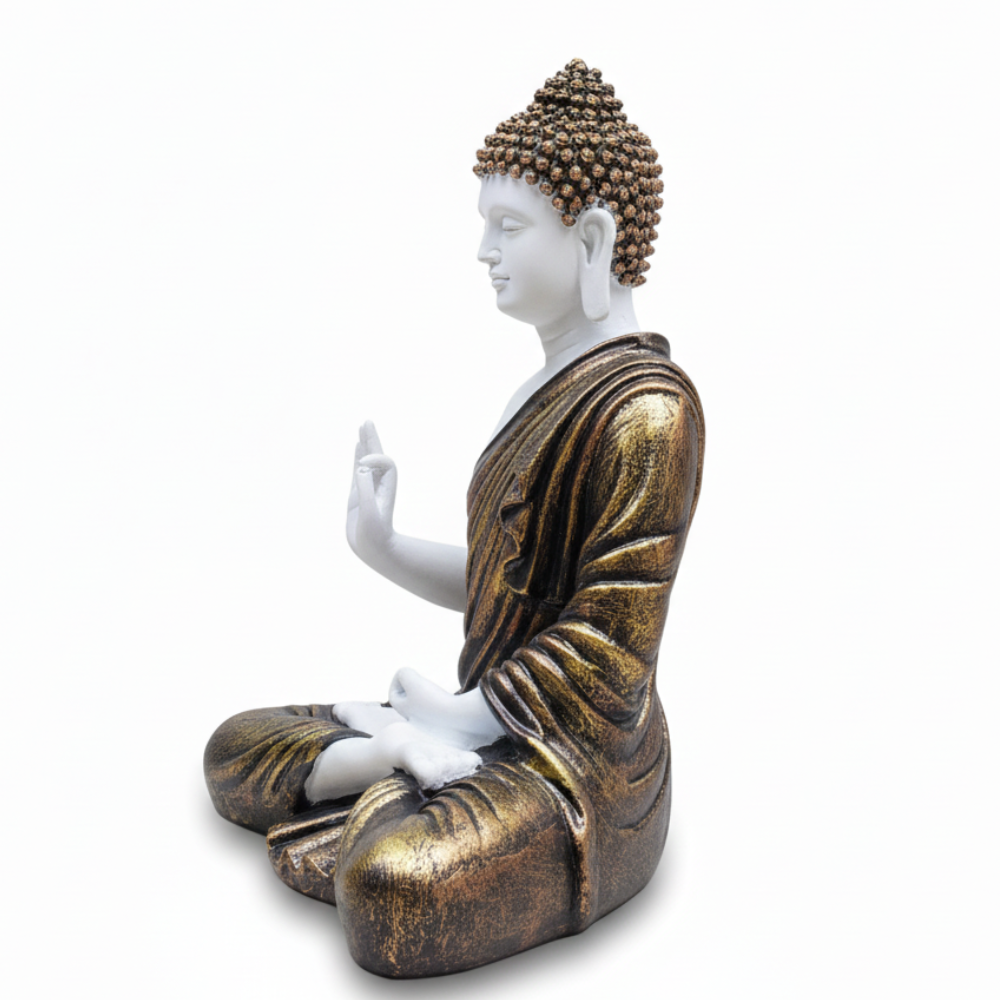 White & Antique Gold Meditation Buddha Statue