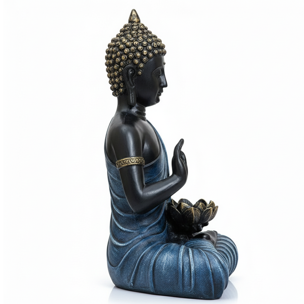 Black & Blue Buddha Idol with Lotus Showpiece
