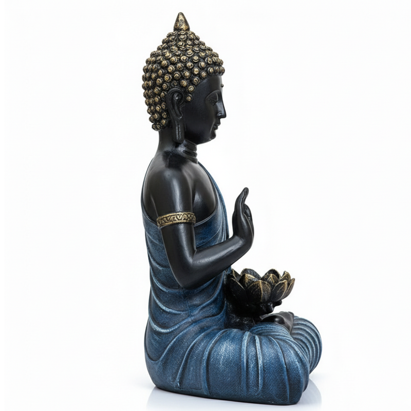 Black & Blue Buddha Idol with Lotus Showpiece