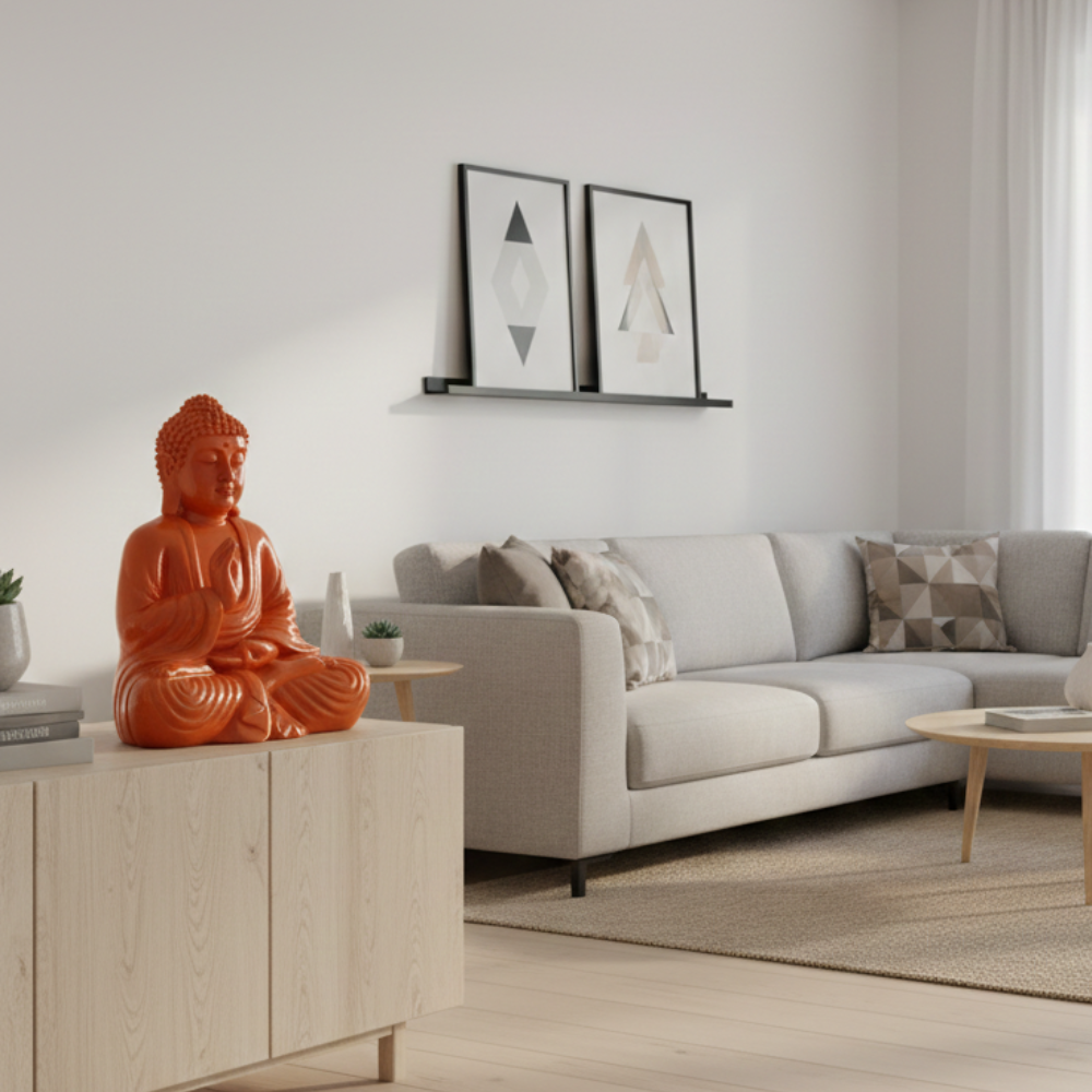 Vibrant Orange Meditating Buddha Statue