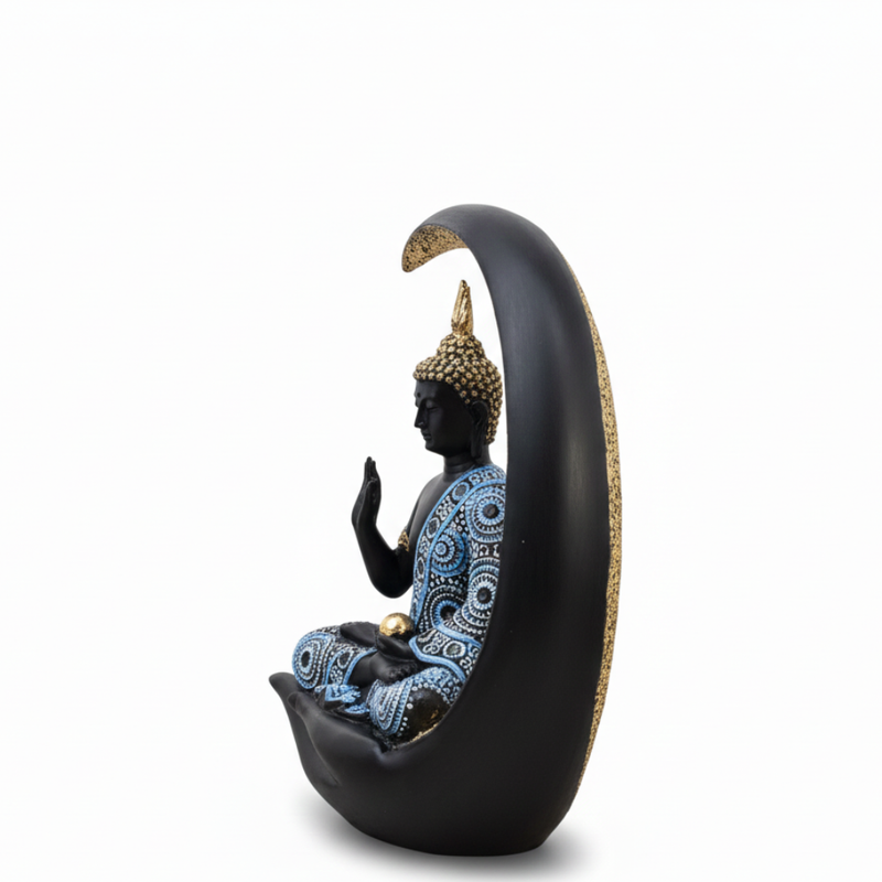 Meditating Buddha Statue in Crescent Moon