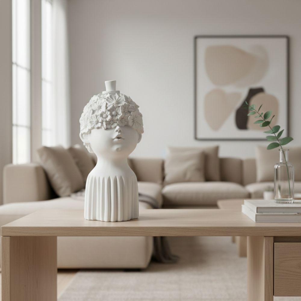 White Floral Face Sculpture