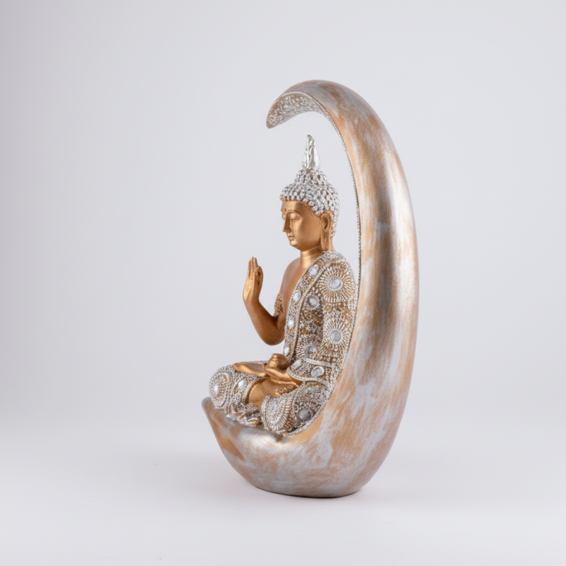 Golden Buddha Idol with Crescent Moon Showpiece