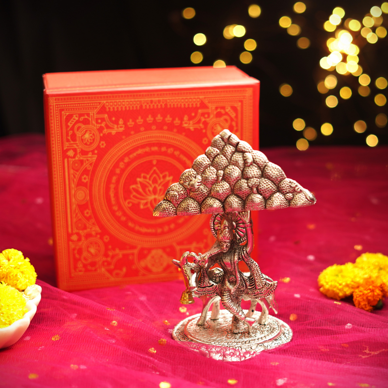 Govardhan Krishna Idol 8.5" Silver Plated | 480g