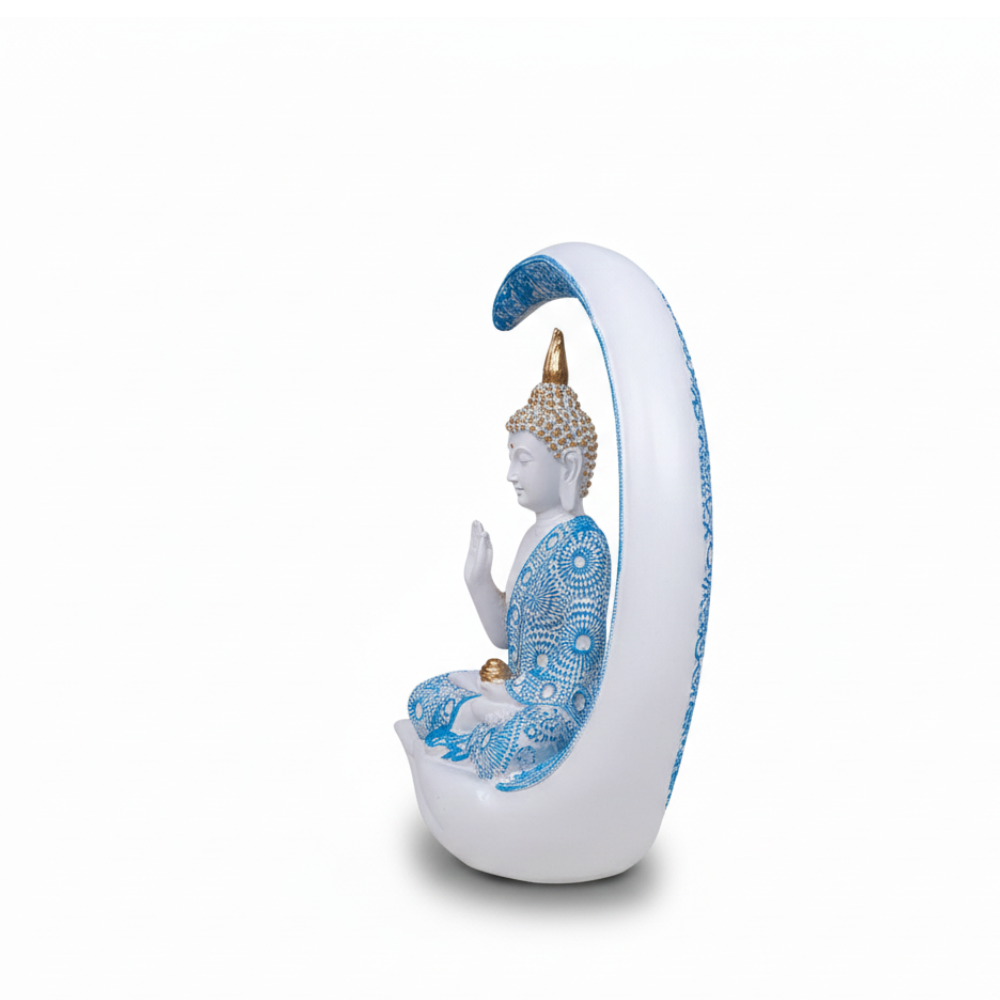 Blue & White Moon Buddha Statue
