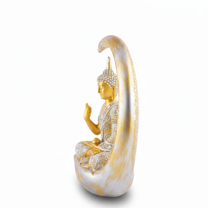 Golden Buddha on Crescent Moon Decorative Statue