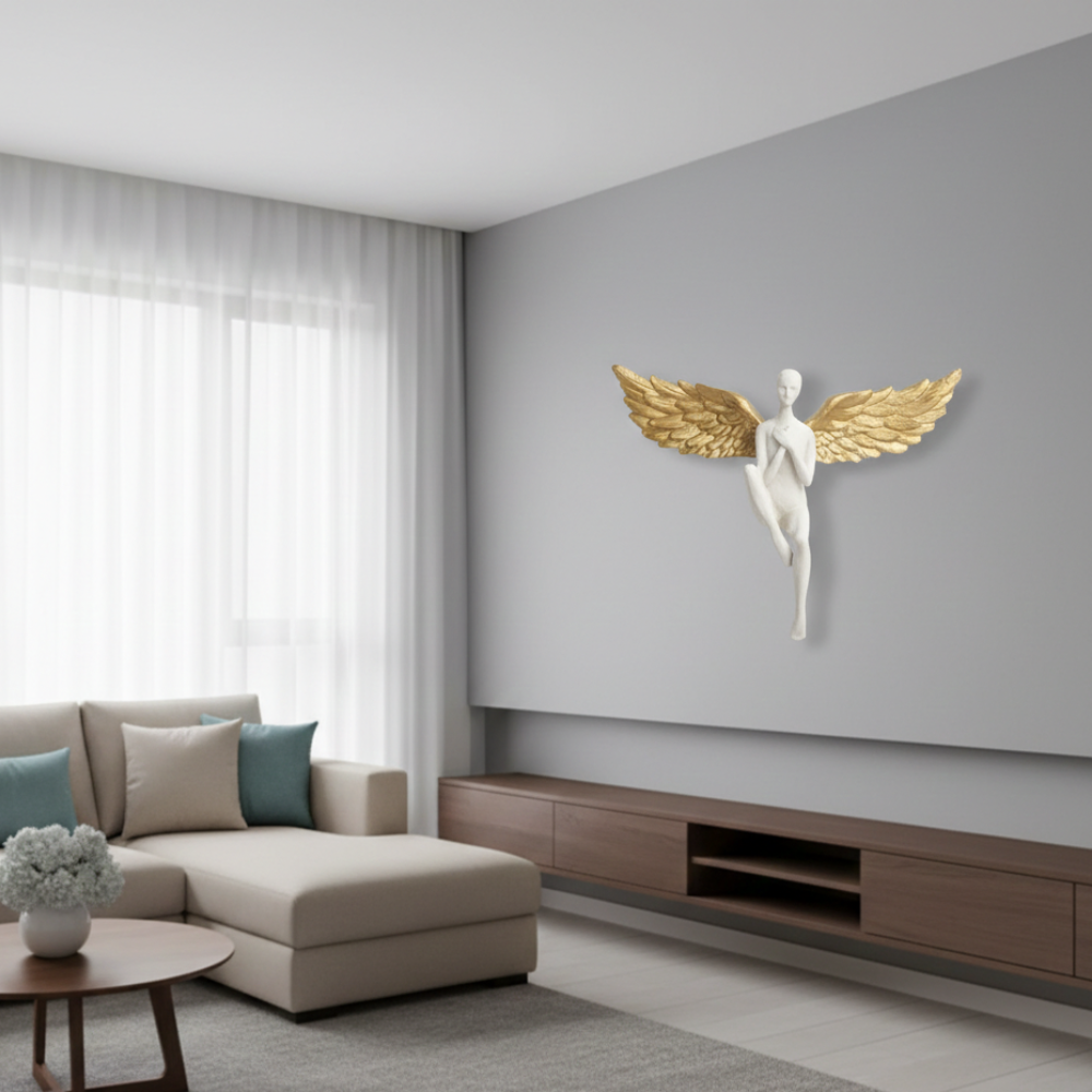 White & Gold Winged Angel Wall Décor Sculpture