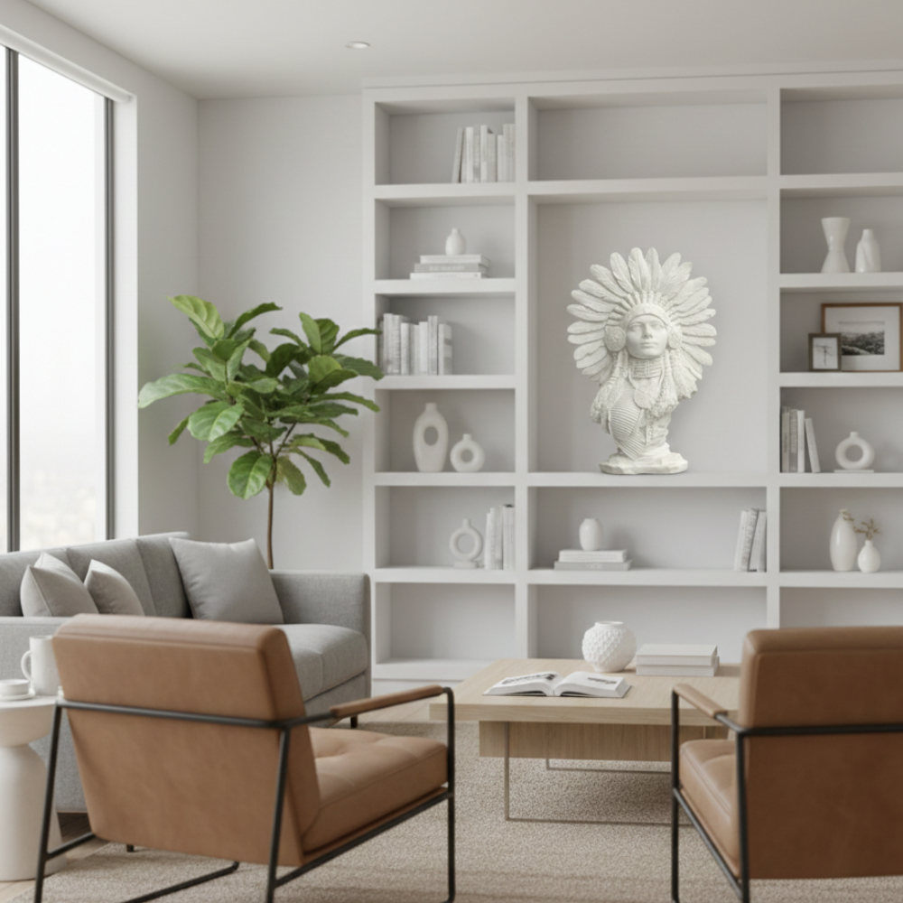 White Tribal Warrior Bust Statue