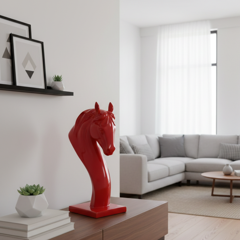 Modern Red Horse Head Statue