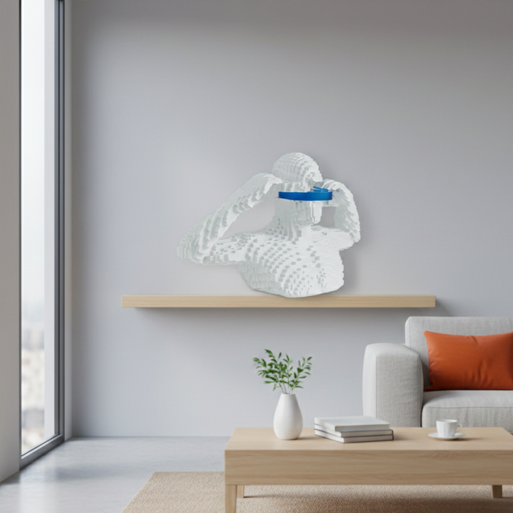 White Abstract Human Face Sculptural Bowl Showpiece